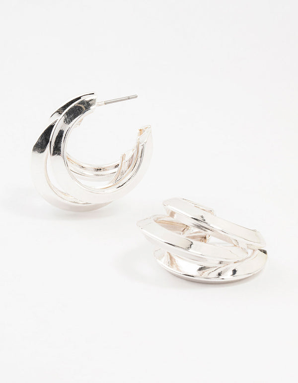 Silver Pointed 3 Layered Hoop Earrings