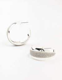 Silver Wide Pointed Glitter Hoop Earrings - link has visual effect only