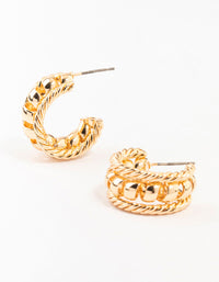 Gold Twisted Rope & Ball Hoop Earrings - link has visual effect only