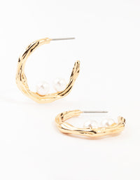 Hammered Gold Pearl Hoop Earrings - link has visual effect only