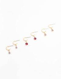 Gold Graduating Diamante Drop Huggie Earrings 3-Pack - link has visual effect only