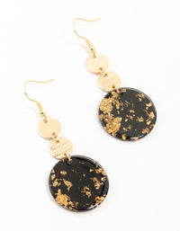 Gold & Black Textured Disc Drop Earrings - link has visual effect only
