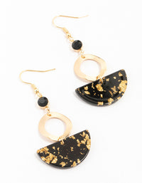 Gold & Black Beaded Half Disc Printed Drop Earrings - link has visual effect only