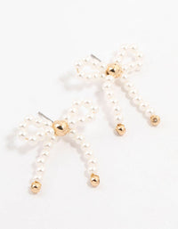 Gold Pearl Beaded Bow Stud Earrings - link has visual effect only