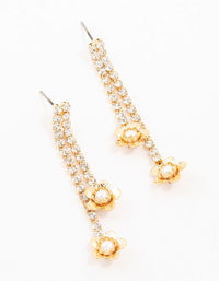 Gold Cup Chain Pearl Flower Drop Earrings - link has visual effect only