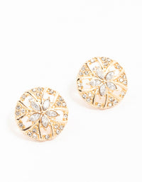 Gold Diamante Disc Flower Stud Earrings - link has visual effect only