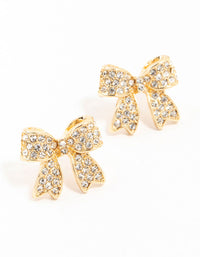 Gold Pave Diamante Bow Stud Earrings - link has visual effect only