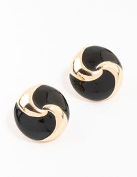Black & Gold Swirl Stud Earrings - link has visual effect only