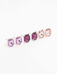 Rose Gold Rectangular Diamante Stud Earrings 3-Pack - link has visual effect only