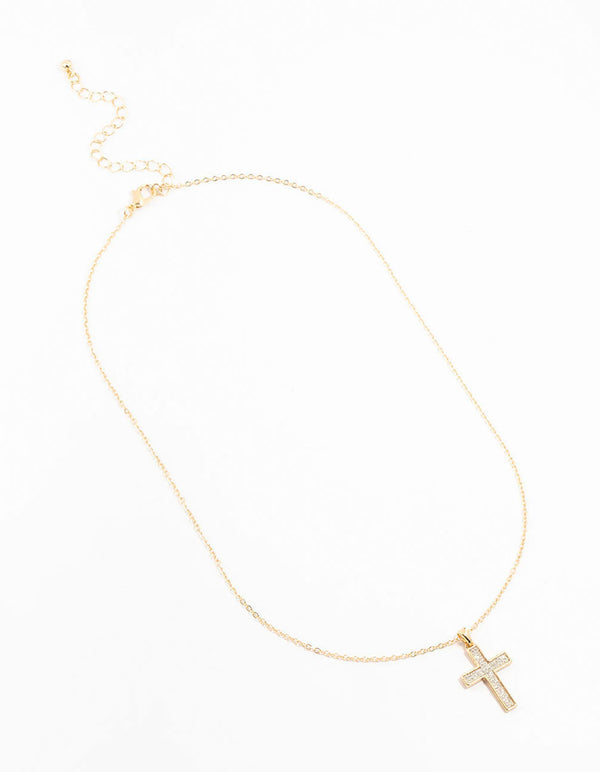 Gold Glitter Cross Necklace
