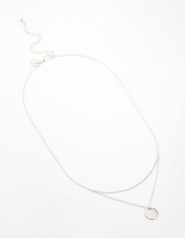 Silver Double Disc Layered Necklace