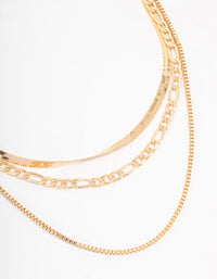 Gold Triple Row Snake Chain & Link Necklace - link has visual effect only