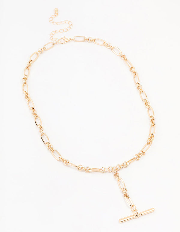 Gold T-Bar Chain Y Necklace