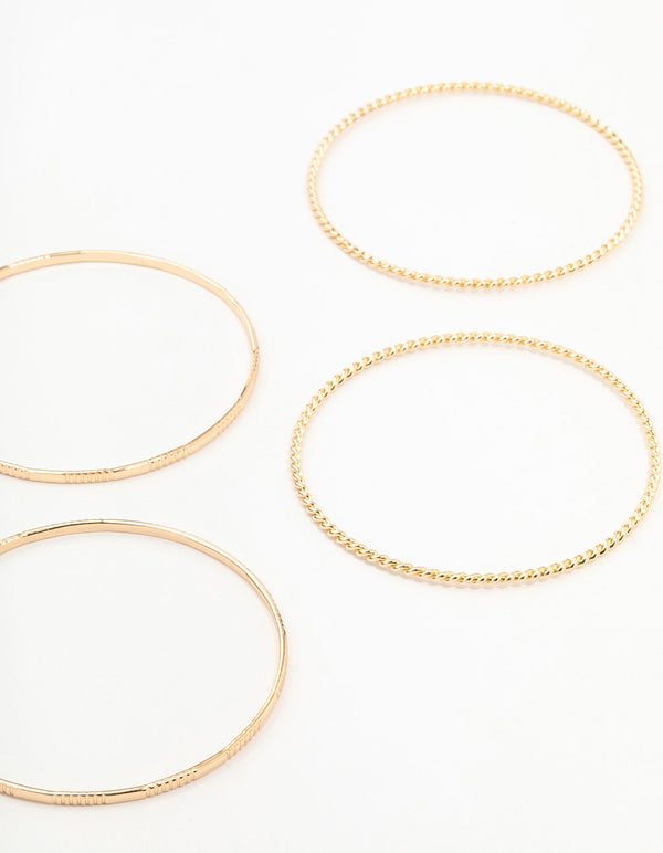 Gold Mixed Textured Bangle Bracelets 5-Pack