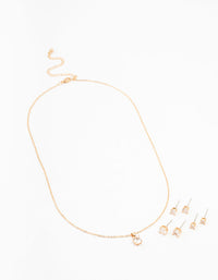 Gold Cubic Zirconia 6-Pack Stud  Earrings & Necklace Set - link has visual effect only