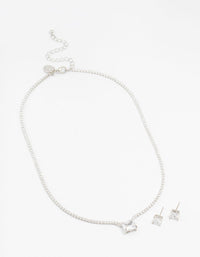 Square Silver Cubic Zirconia Necklace & Stud Earrings Pack - link has visual effect only