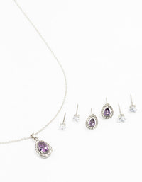 Silver Multiple Purple & Silver  Pear Earring & Necklace Set - link has visual effect only
