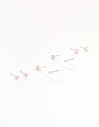 Silver Plated Brass  Heart Flower Chain Earrings 3-Pack - link has visual effect only