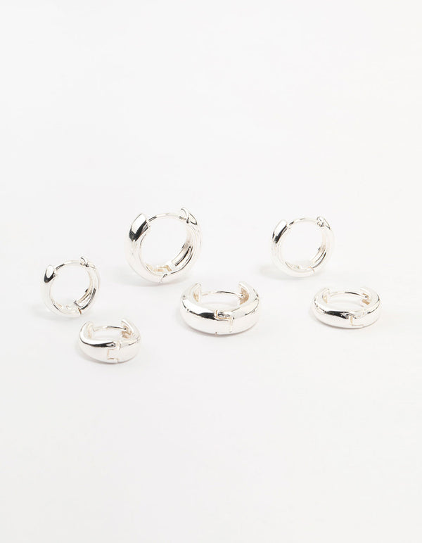 Silver Plated Brass  Graduating Hoop Earrings 3-Pack