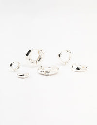 Silver Plated Brass  Hammered Graduating Hoop Earrings 3-Pack - link has visual effect only