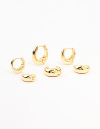 Gold Plated Brass Graduating Taper Hoop Earrings 3-Pack - link has visual effect only