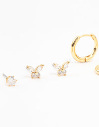 Gold Plated Brass Pave Star & Butterfly Earrings 4-Pack - link has visual effect only