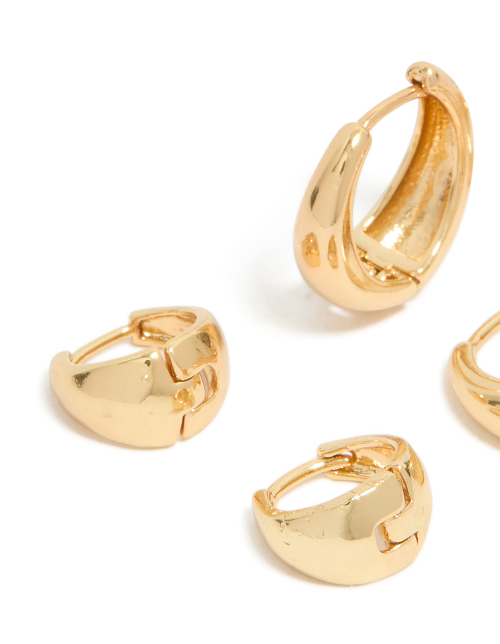Classic Gold Plated Brass Chunky Hoop Earrings 3-Pack