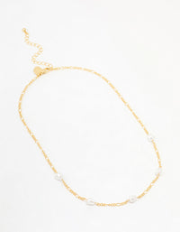 Gold Plated Brass Figaro Pearl Station Necklace - link has visual effect only