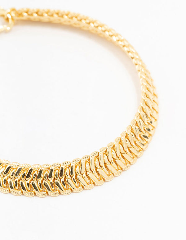 Thick Gold Plated Brass Herringbone Bracelet