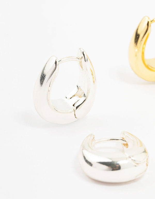 Mixed Metals Blend Oval Hoop Earrings 2-Pack