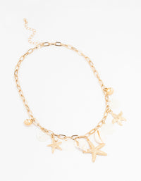 Gold Plated Genuine Shell & Stone Charm Necklace - link has visual effect only