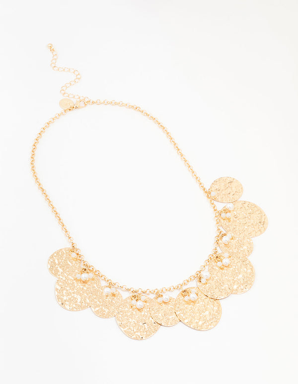 Gold Multiple Coins & Pearls Station Necklace