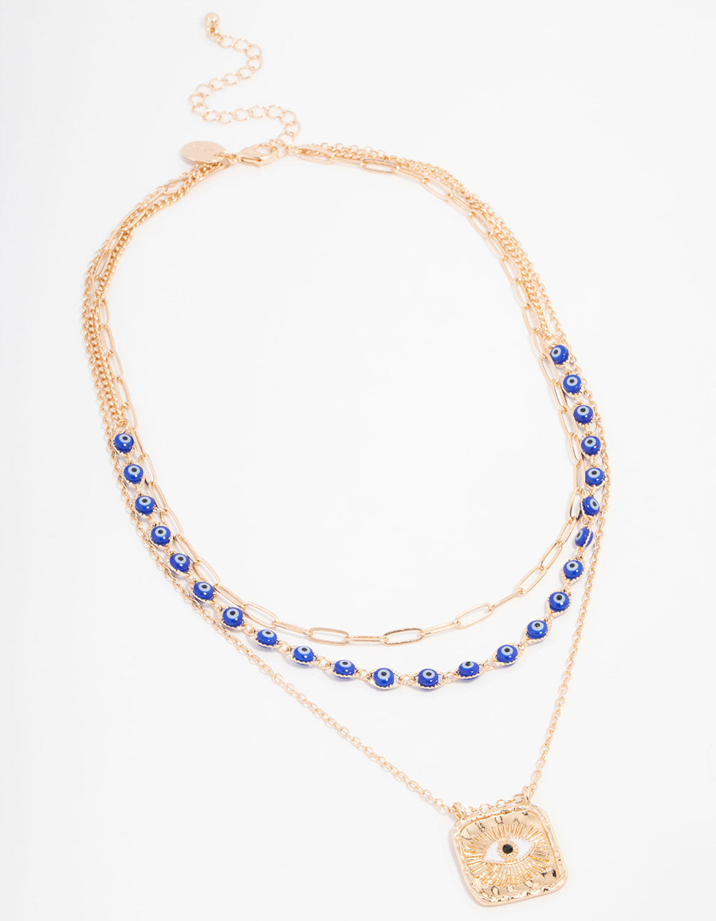 Gold Plated Triple Row Layered Evil Eye Necklace
