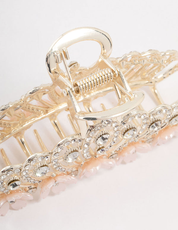 Silver Ornate Diamante & Flower Claw Clip