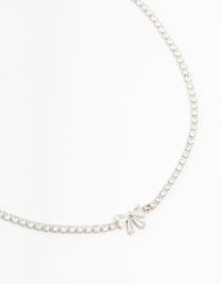 Silver Cubic Zirconia Round Stone & Bow Necklace - link has visual effect only