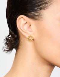 Waterproof Gold Plated Stainless Steel Knotted Doughnut Stud Earrings - link has visual effect only