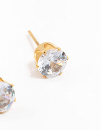 Waterproof Gold Plated Stainless Steel Cubic Zirconia Stud Earrings 7 MM - link has visual effect only