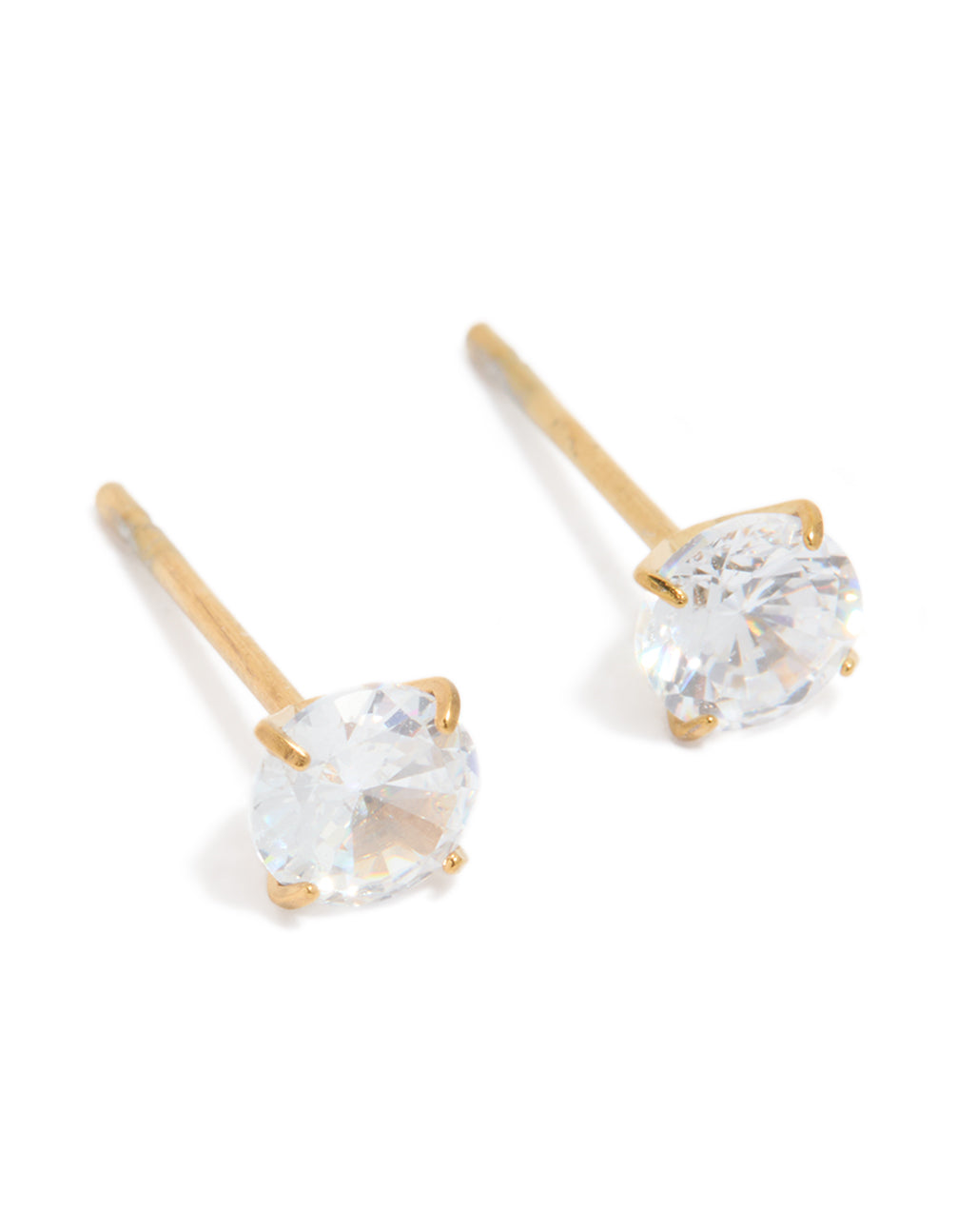 Featuring waterproof gold plated stainless steel cubic zirconia 5 MM stud earrings front view