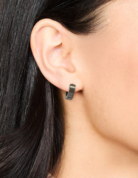Waterproof Black Coated  Stainless Steel Wide Huggie Earrings - link has visual effect only