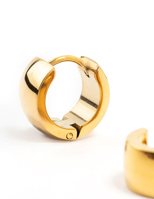 Waterproof Gold Plated Stainless Steel Wide Round Huggie Earrings