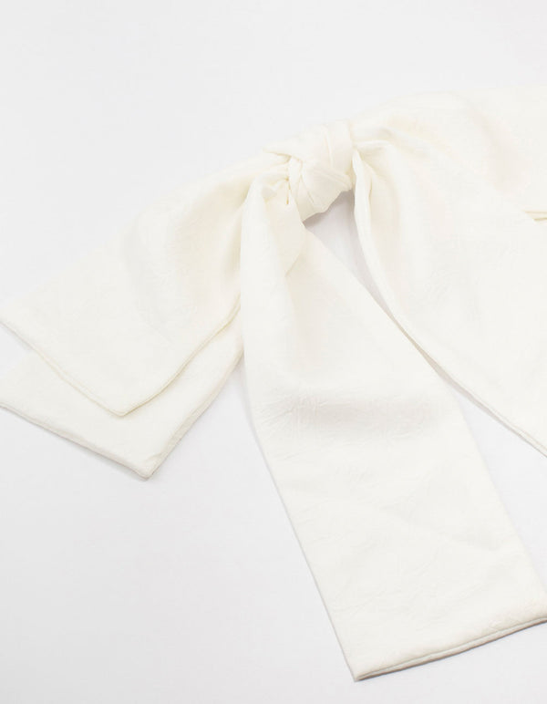 White Crepe Draped Fabric Bow Clip