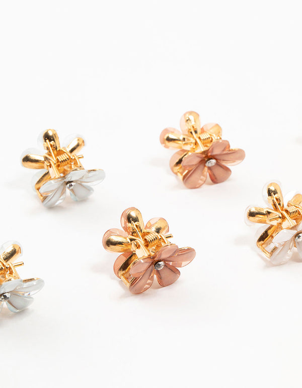 Gold Diamante Mini Flower Clips