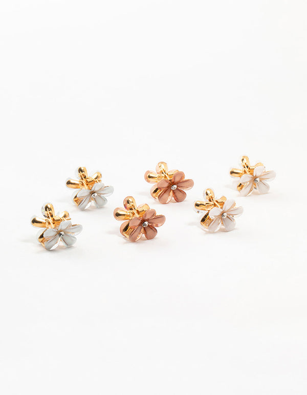 Gold Diamante Mini Flower Clips