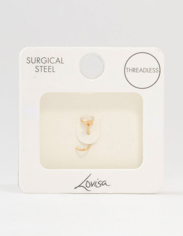 Gold Plated Surgical Steel Butterfly Threadless Nose Stud