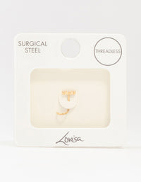 Gold Plated Surgical Steel Cubic Zirconia Trio Threadless Nose Stud - link has visual effect only