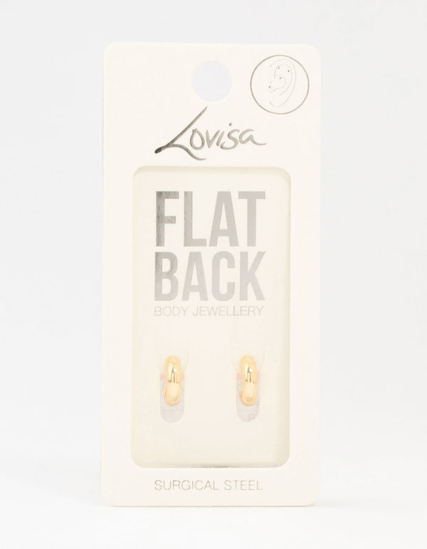 Gold Plated Surgical Steel Chunky Hoop Flat Backs 2-Pack