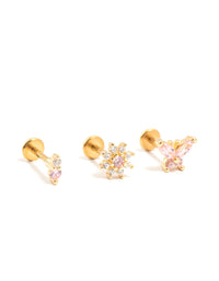 Gold Plated Surgical Steel Butterfly & Flower Flat Backs 3-Pack - link has visual effect only