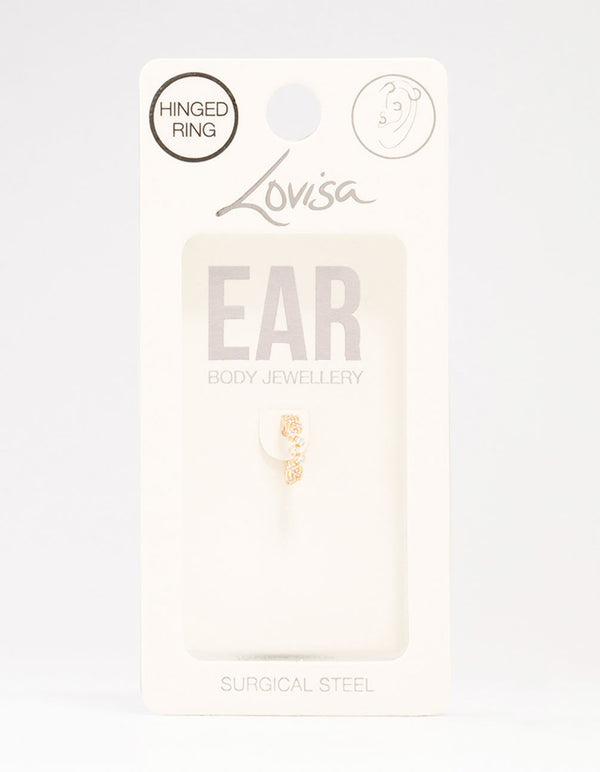 Gold Plated Surgical Steel Zig Zag Cubic Zirconia Clicker Ring