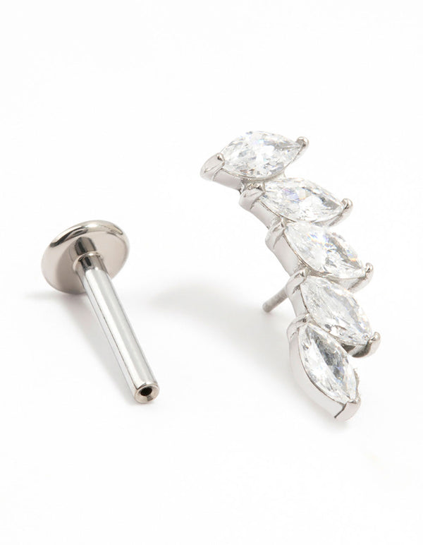 Titanium Cubic Zirconia Stacked Leaves Flat Back