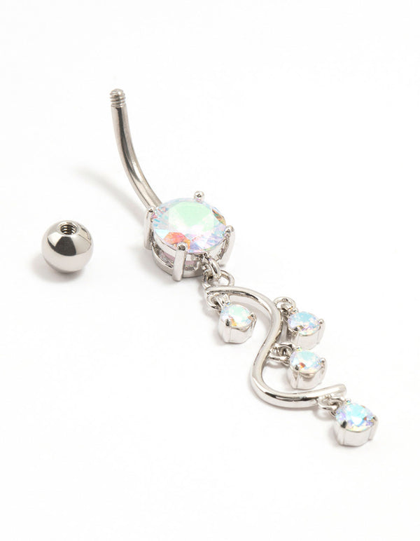 Surgical Steel S-Shaped Cubic Zirconia Drops Belly Bar